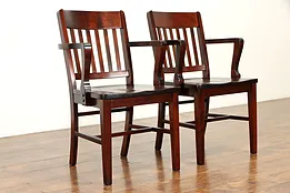 Pair of Antique Birch Hardwood Office or Desk Chairs with Arms #37311