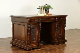 Renaissance Italian Antique Library or Office Desk, Carved Lions #36523