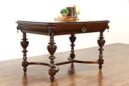 Renaissance Antique Italian Oak Desk or Library Table, Carved Lions #33745