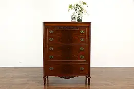 French Style Antique Walnut & Burl Tall Chest or Dresser #35376