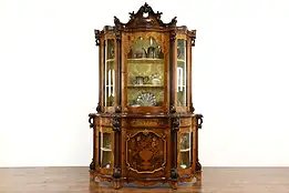 Baroque Italian Marquetry Carved Vintage China or Curio Display Cabinet #36131