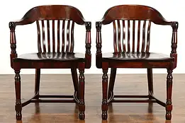 Pair of 1910 Antique Birch Hardwood Office Banker or Desk Chairs #36667