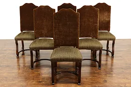 Set of 6 Country French Farmhouse Oak Vintage Dining Chairs, Mohair #37126