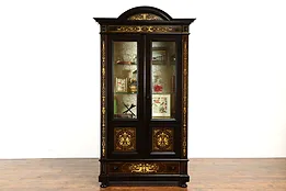 Cabinet of Curiosities, Antique Ebony Curio Display, Inlaid Marquetry #37214