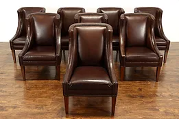 Set of 8 Vintage Farmhouse Leather Dining Chairs, Nailheads, Vanguard #37466