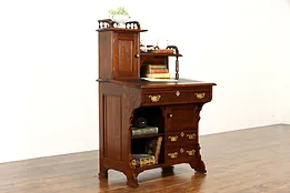 Victorian Eastlake Antique Walnut Secretary Desk, Leather Top #36213