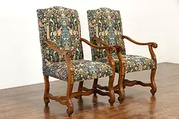 Pair of Renaissance Carved Vintage Chairs, Tapestry Upholstery #36830