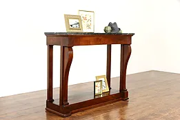 Empire Antique Walnut Hall Console Table or Server, Fossil Marble Top #35083