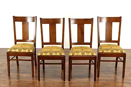 Set of 4 Arts & Crafts Mission Oak Antique Craftsman Dining / Game Chairs #37479