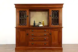 Oak Antique Farmhouse Kitchen Pantry Cupboard, Back Bar, China Cabinet #36958