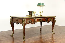 French Louis XIV Antique Bureau Plat Library Desk, Marquetry & Bronze #37363