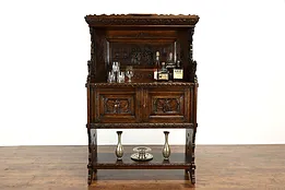 Oak Antique Black Forest Dowry Cabinet, Hand Carved Wedding Scene #38077