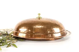 Copper Hand Hammered Vintage Farmhouse Oval Serving Platter with Dome Lid #38139