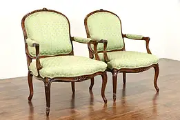 Pair of Vintage Farmhouse Carved Beech French Provincial Chairs #38188