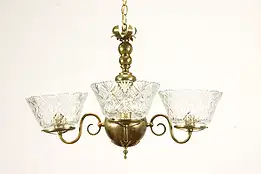 Victorian Antique Brass 4 Light Chandelier, Cut Glass Shades #33864