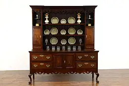 Oak Antique Welsh Dresser or Pewter Cupboard, Mahogany Banding Marquetry #35817