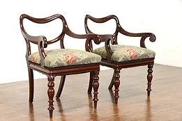 Pair of Mahogany Antique English Regency Armchairs, Tapestry Upholstery #37578