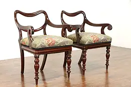 Pair of Mahogany Antique English Regency Armchairs, Tapestry Upholstery #37578