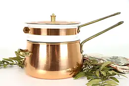 Copper Vintage Farmhouse Double Boiler, Ceramic Liner, Old Dutch #38147