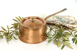 Copper Vintage Farmhouse Kettle or Pot with Lid, Brass Handles #38163