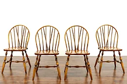 Set of 4 Birch Farmhouse Windsor Vintage Dining or Game Chairs, Curtis #38320