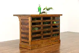 General Store Antique Salvage 15 Drawer Candy Counter, Bar Kitchen Island #36275