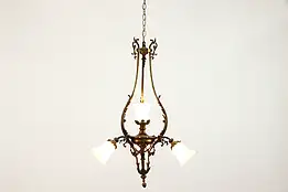 Bronze Baroque Style Antique French Chandelier, Etched Glass Shades #37555