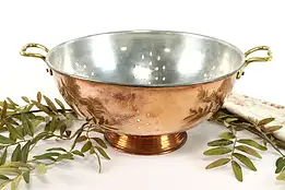 Copper Vintage Farmhouse Colander or Strainer with Brass Handles #38134