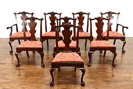 Set of 8 Georgian Chippendale Design Vintage Dining Chairs, Henkel Harris #38278