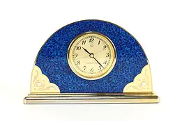 Art Deco Vintage Blue Enamel, Pearl, Gold Plate Brass Clock, Mikimoto #38456