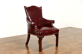 Red Vintage Leather Office Chair, Brass Nailheads, Westchester Leather #38606