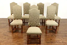 Set of 8 Solid Oak Vintage Dining Chairs, Newly Upholstered #38404