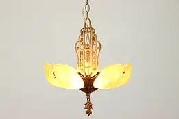 Art Deco Vintage 5 Light Glass Slip Shade Chandelier, Markel #38534