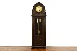 Art Deco Antique Carved Oak German Grandfather Clock, Brandmann, Berlin #36929