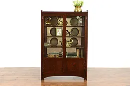 Mission Oak Arts & Crafts Antique Craftsman China Cabinet, Wavy Glass #37310