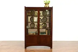 Mission Oak Arts & Crafts Antique Craftsman China Cabinet, Wavy Glass #37310