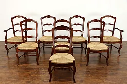 Set of 8 Antique Country French Farmhouse Rush Seat Dining Chairs #38546