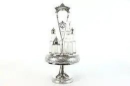 Victorian Antique Silverplate Crystal Cruet, Castor Condiment Set, Aurora #33805