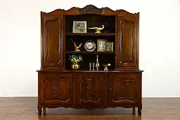 Provincial Country French Carved Walnut Farmhouse China Cabinet Sideboard #37267