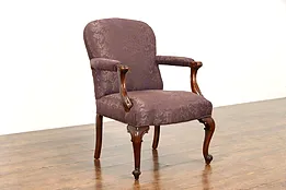 Traditional Carved Mahogany Vintage Chair, Recent Upholstery #39053