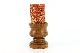 Oak Farmhouse Vintage Candle Holder, Signed EB Johnson, Cambridge, KA #38307