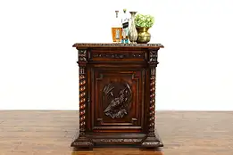 Black Forest Antique Carved Oak Bar or Hall Cabinet, Carved Bird  #38717