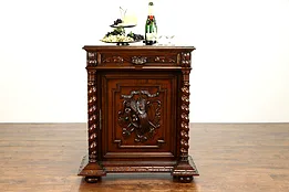 Black Forest Antique Carved Oak Bar or Hall Cabinet, Carved Dragon #38718