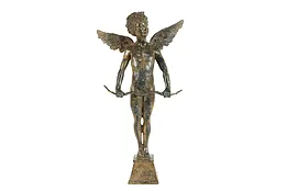 Cupid Vintage Sculpture, Bow & Wings, Verdigris Brass Statue #38976