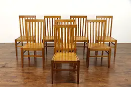 Set of 8 Arts & Crafts Mission Oak Vintage Craftsman Dining Chairs #38431