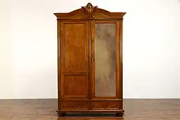 Victorian Antique Carved Ash Farmhouse Armoire, Wardrobe or Closet #38623