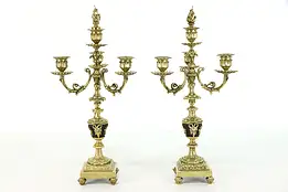 Pair of Antique Renaissance Design Triple Candelabra with Ram Heads #39286