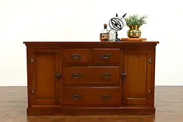 Victorian Farmhouse Antique Oak Kitchen Counter, Sideboard, TV Console #36574