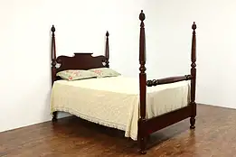 Empire Antique Mahogany Queen Size Poster Bed, Carved Columns, Widdicomb #36732