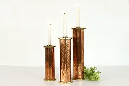 Set of 3 Farmhouse Industrial Vintage Hammered Copper Candleholders #38138